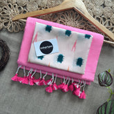 Baby Pink Handloom Khadi Cotton Saree With Ikkat Print Blouse